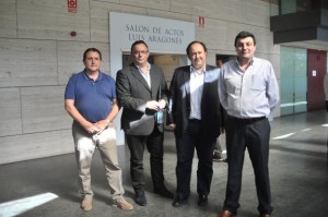 De izquierda a derecha, Tino Sanz, del Caudal; el presidente del Condal, Luis Mori; el del Real Oviedo, Jorge Menéndez Vallina; y Luis López Arbesú, presidente del Tuilla 