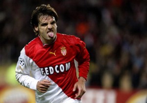 MONACO, Monaco: Monaco's Spanish forward Fernando Morientes pulls his tongue out during his Champions League semi-final first-leg football match against Chelsea, 20 April 2004 at the Louis II stadium in Monaco. AFP PHOTO PASCAL GUYOT (Photo credit should read PASCAL GUYOT/AFP/Getty Images)