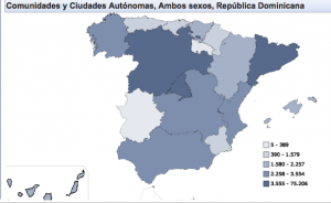 Mapa de residentes dominicanos en España (INE)
