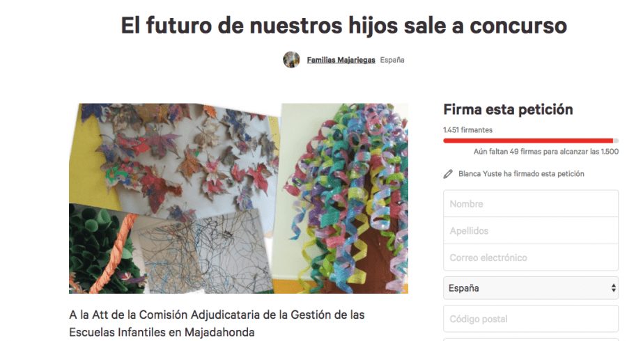«Familias Majariegas» alcanza 1.500 firmas para que puntúe el arraigo y la calidad en el concurso de escuelas infantiles