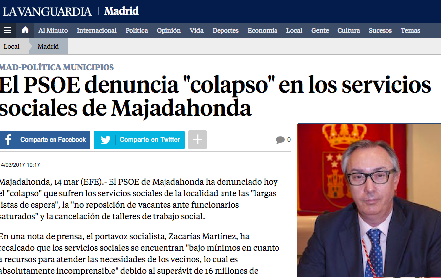 El PSOE denuncia «colapso» en los servicios sociales de Majadahonda