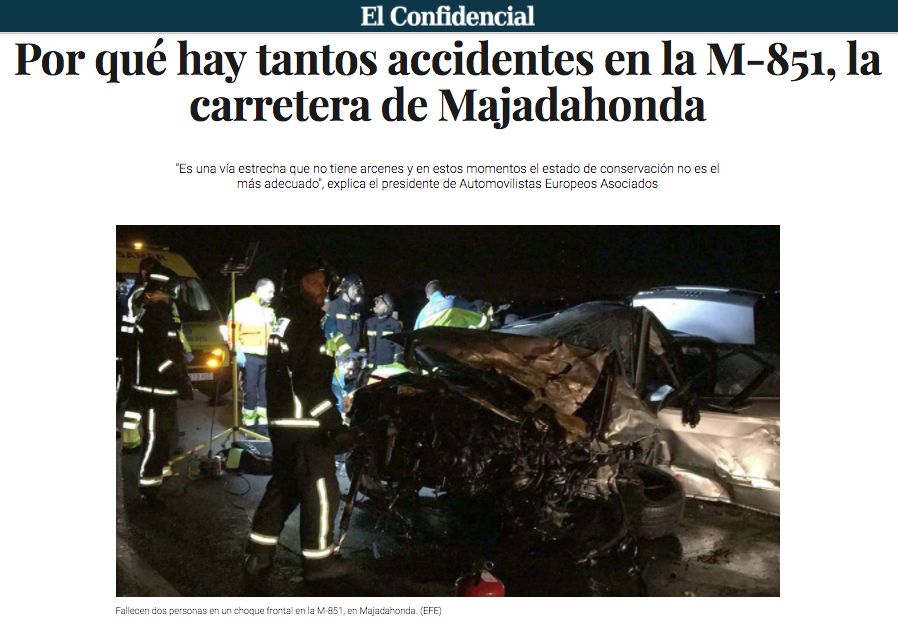La M-851 Majadahonda registra ya 11 accidentes por exceso de velocidad y distracción