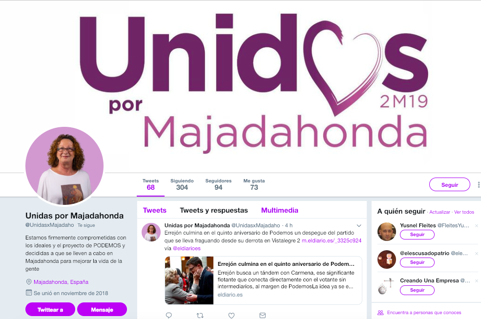 La candidata de Podemos Majadahonda sintoniza con Pablo Iglesias mientras Somos y un sector de IU se van con Iñigo Errejón