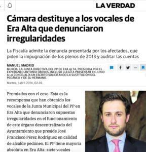 El ex alcalde pedáneo del PP de Murcia