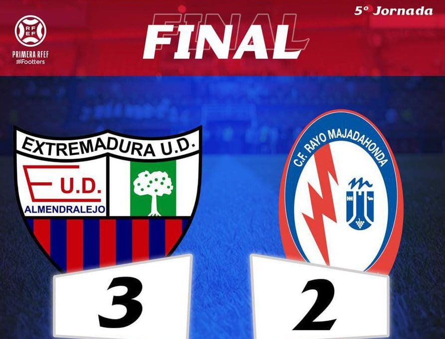 Rayo Majadahonda naufraga en Extremadura y despierta solo cuando bordea el ridículo (3-2)
