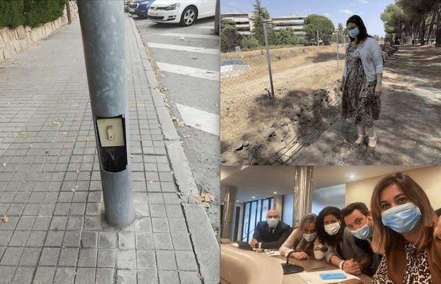 Vecinos de Avenida Guadarrama (Majadahonda) denuncian una farola con cables sueltos por el riesgo para los niños que juegan cerca