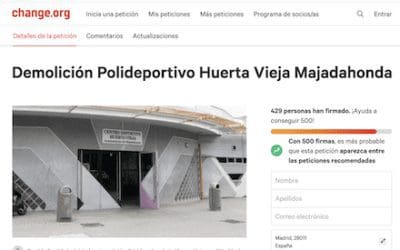 Demolición de la Piscina Huerta Vieja: petición en «Change.org» y argumentos de 4 partidos (Cs, PSOE, Vecinos por Majadahonda y Más Madrid)