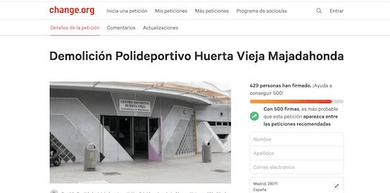 Demolición de la Piscina Huerta Vieja: petición en «Change.org» y argumentos de 4 partidos (Cs, PSOE, Vecinos por Majadahonda y Más Madrid)