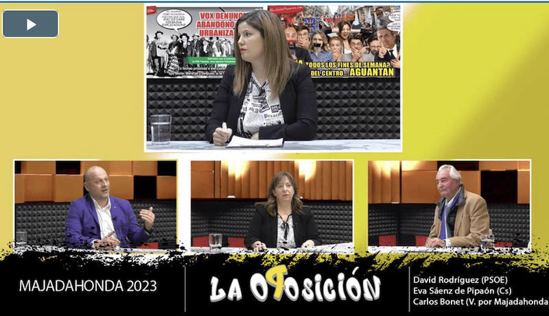 1º debate electoral y 1ª opinión: David Rodríguez (PSOE), Eva Sáenz (Cs), Carlos Bonet (Vecinos por Majadahonda)