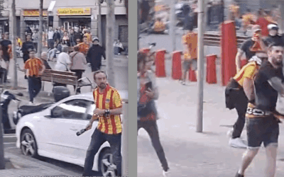 Aficionados violentos del Sant Andreu apedrean el autobús del Rayo Majadahonda: vídeo y fotos de los autores y multas previstas