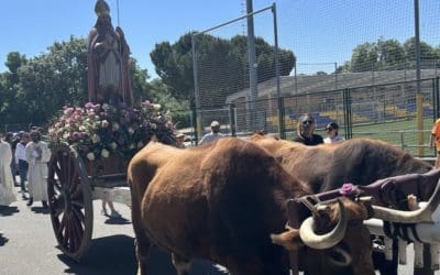 Numerosos vecinos de Boadilla del Monte participan en la romería de San Babilés con la banda de gaiteros y el ballet Ara