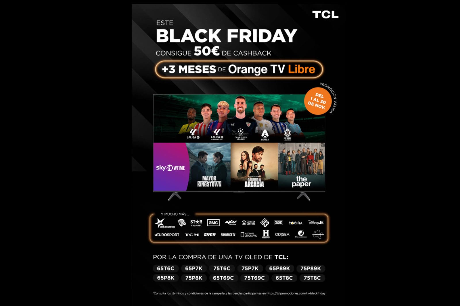 TCL celebra el Black Friday con 50 € de regalo y tres meses de Orange TV Libre