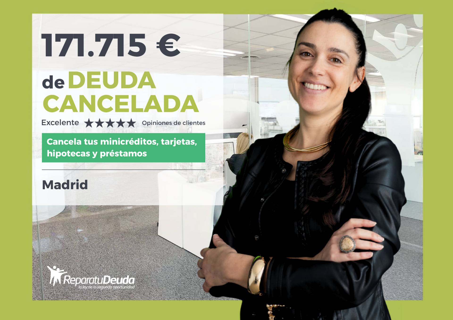 Una mujer de Madrid (Comunidad de Madrid) resuelve 171.715 € con Repara tu Deuda y la Ley de Segunda Oportunidad